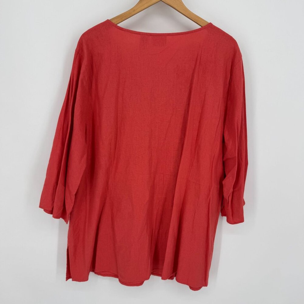 Kim Rogers Womens Linen Blend Tunic Top Size 2x Embroidered Oversized Coastal - Picture 5 of 6